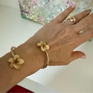KABANA Floral Plumeria Cuff Bracelet and Ring Set